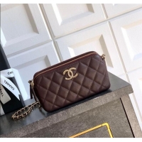 Luxury Discount Chanel Grained Calfskin Zipped Phone Holder with Chain and Strass CH101102 Coffee Brown 2025