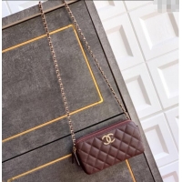 Luxury Discount Chanel Grained Calfskin Zipped Phone Holder with Chain and Strass CH101102 Coffee Brown 2025