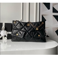 Good Quality Chanel Shiny Lambskin Shopping Bag with Pockets AS5740 Black 2025