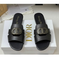 Best Product Dior 30 Montaigne Flat Slides Sandal in Calfskin Leather Black DR082205 0822102