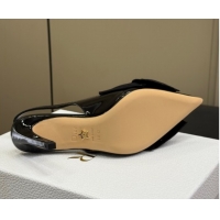 Good Looking Dior Diorissimo Slingback Pumps 8cm in Black Patent Calfskin and Grosgrain with Bow 0822105