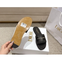 Good Product Dior Dioriviera D-Lane Flat Slides Sandal in Calfskin and Braided Raffia Black 0822108