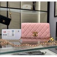 Classic Cheap Chanel Shiny Lambskin Wallet On Chain WOC AP3938 Pink 2025
