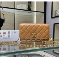 Modern Classic Chanel Shiny Lambskin Wallet On Chain WOC AP3938 Brown 2025