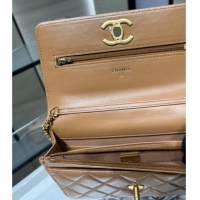 Modern Classic Chanel Shiny Lambskin Wallet On Chain WOC AP3938 Brown 2025