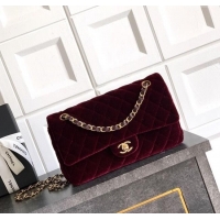 Top Quality Chanel Velvet Classic 11.12 Flap Handbag A01112 Dark Burgundy 2025