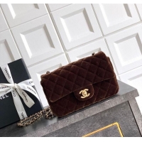 Best Quality Chanel Velvet Classic Mini Flap Handbag A69900 Dark Brown 2025