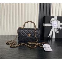Buy Cheap Chanel Grained Shiny Calfskin Clutch with chain and Top Handle AP4798 Black 2025