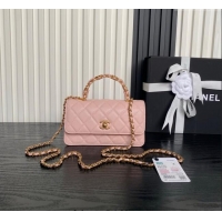 Best Quality Chanel Grained Shiny Calfskin Clutch with chain and Top Handle AP4798 Light Pink 2025