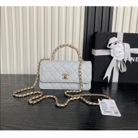 New Discount Chanel Grained Shiny Calfskin Clutch with chain and Top Handle AP4798 Light Blue 2025