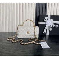 Fashion Cheap Chanel Grained Shiny Calfskin Clutch with chain and Top Handle AP4798 White 2025