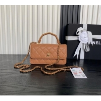 Buy Classic Chanel Grained Shiny Calfskin Clutch with chain and Top Handle AP4798 Brown 2025