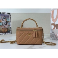 Promotional Chanel Grained Shiny Calfskin Long Vanity Case with Chain and Top Handle A96161 Brown 2025