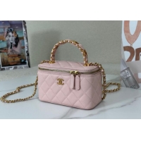 ​Discount Chanel Grained Shiny Calfskin Long Vanity Case with Chain and Top Handle A96161 Light Pink 2025