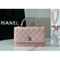 Modern Classic Chanel Grained Shiny Calfskin Wallet on Chain with Top Handle WOC AP4785 Light Pink 2025