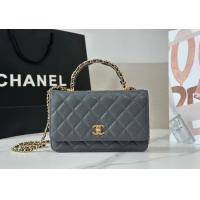 Market Sells Chanel Grained Shiny Calfskin Wallet on Chain with Top Handle WOC AP4785 Dark Grey 2025