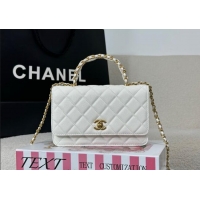 Good Looking Chanel Grained Shiny Calfskin Wallet on Chain with Top Handle WOC AP4785 White 2025