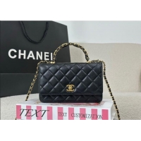 New Product Chanel Grained Shiny Calfskin Wallet on Chain with Top Handle WOC AP4785 Black 2025