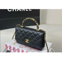 New Product Chanel Grained Shiny Calfskin Wallet on Chain with Top Handle WOC AP4785 Black 2025
