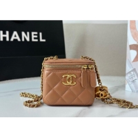 Top Grade Chanel Lambskin Small Vanity Case with CC Chain AP3941 Brown 2025