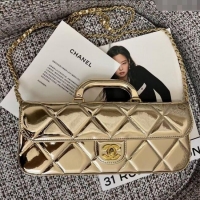 Grade Quality Chanel Metallic Mirror Calfskin Large Flap Bag with Top Handle AS5807 Light Gold 2025