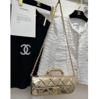 Grade Quality Chanel Metallic Mirror Calfskin Large Flap Bag with Top Handle AS5807 Light Gold 2025