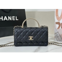 Best Price Chanel Lambskin Clutch with Chain and Top Handle AP4831 Black 2025
