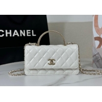 Modern Classic Chanel Lambskin Clutch with Chain and Top Handle Bag AP4831 White 2025