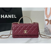 Luxury Cheap Chanel Lambskin Clutch with Chain and Top Handle Bag AP4831 Burgundy 2025