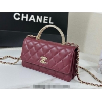 Luxury Cheap Chanel Lambskin Clutch with Chain and Top Handle Bag AP4831 Burgundy 2025