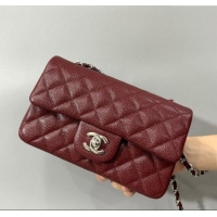 Classic Cheap Chanel Grained Calfskin Classic Mini Flap Bag A01116 Burgundy/Silver 2025