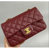 Best Price Chanel Grained Calfskin Classic Mini Flap Bag A01116 Burgundy/Silver 2025