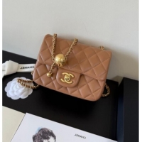 Best Quality Chanel Lambskin Mini Flap Bag with Metal Ball AS1786 Caramel Brown 2025 New Style
