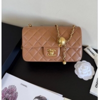 Famous Brand Chanel Lambskin Small Flap Bag with Metal Ball AS1787 Caramel Brown 2025 New Style