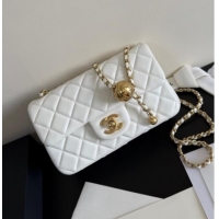 Good Quality Chanel Lambskin Leather Small Flap Bag with Metal Ball AS1787 White 2025