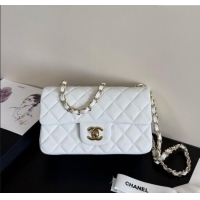 Top Design Chanel Caviar-Grained Calfskin Leather Classic Mini Flap Bag A01116 White/Gold 2025