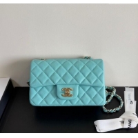 Well Crafted Chanel Caviar-Grained Calfskin Leather Classic Mini Flap Bag A01116 Tiffany Blue/Gold 2025