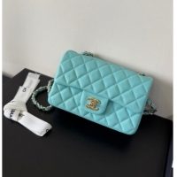 Well Crafted Chanel Caviar-Grained Calfskin Leather Classic Mini Flap Bag A01116 Tiffany Blue/Gold 2025