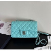 Best Price Chanel Caviar-Grained Calfskin Leather Classic Mini Flap Bag A01116 Tiffany Blue/Silver 2025
