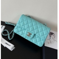 Best Price Chanel Caviar-Grained Calfskin Leather Classic Mini Flap Bag A01116 Tiffany Blue/Silver 2025