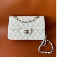 Top Design Chanel Caviar-Grained Calfskin Leather Classic Small Flap Bag A01117 White/Silver 2025