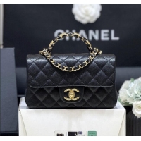 Promotional Chanel Mini Flap Bag with Top Handle in Grained Shiny Calfskin AS5701 Black 2025 Top Quality