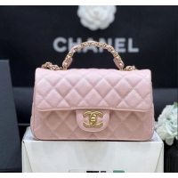 Well Crafted Chanel Mini Flap Bag with Top Handle in Grained Shiny Calfskin AS5701 Pink 2025 Top Quality