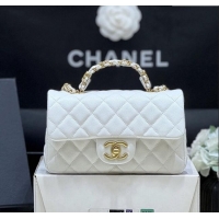 Stylish Discount Chanel Mini Flap Bag with Top Handle in Grained Shiny Calfskin AS5701 White 2025 Top Quality