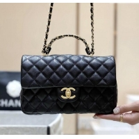 Luxury Discount Chanel Small Flap Bag with Top Handle in Grained Shiny Calfskin AS5702 Black 2025 Top Quality