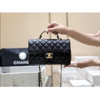 Luxury Discount Chanel Small Flap Bag with Top Handle in Grained Shiny Calfskin AS5702 Black 2025 Top Quality
