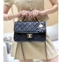 Promotional Chanel Flap Bag with Top Handle in Grained Shiny Calfskin AS3653 Black 2025 Top Quality