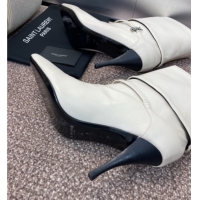 Shop Cheap Saint Laurent Niki Heel Ankle Boots 9.5cm with YSL Strap in Calfskin White 0825078