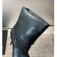 Best Product Saint Laurent Niki Heel Ankle Boots 9.5cm with YSL Strap in Calfskin Black 0825079