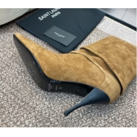 Classic Hot Saint Laurent Niki Heel Ankle Boots 9.5cm with YSL Strap in Suede Brown 0825081
